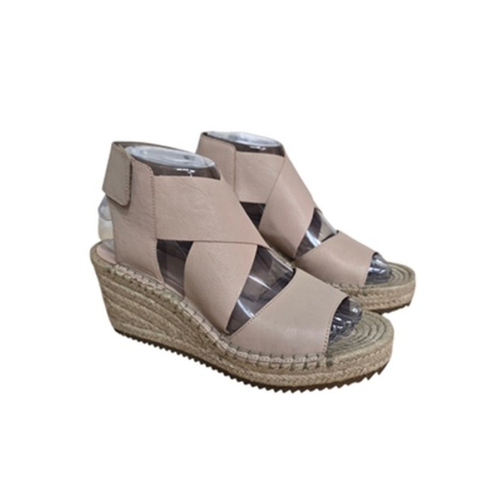Eileen Fisher Sandals Womens Size 7‎ Beige Espadrille Wedge Platform Leather